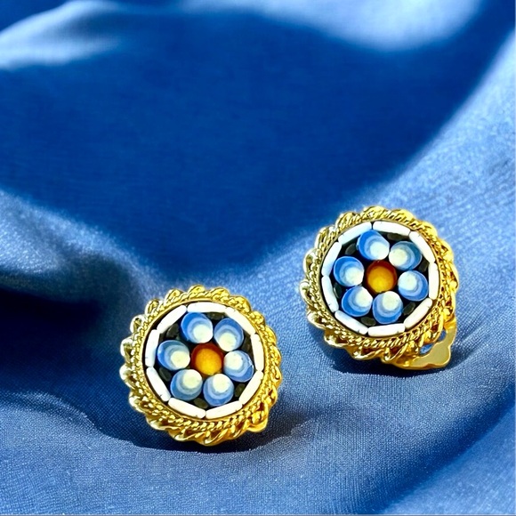 Vintage Mid-20th Century Italian Millefiori Mosaic Earrings - Picture 4 of 4